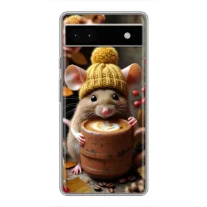 Печатный чехол «Зверята с кофе» для Google Pixel 6a (Мышка с кофе)