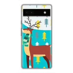 Силиконовый бампер с картинкой животных для Google Pixel 6a (Олень с шарфом)