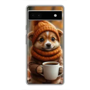 Печатный чехол «Зверята с кофе» для Google Pixel 6a (Собачка с кофе)