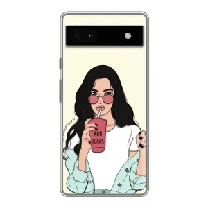 Силиконовый Чехол на Google Pixel 6a с картинкой Стильных Девушек (С напитком)