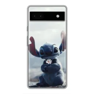 Чехол с рисунком Стич для Google Pixel 6a (Стич с цветочком)