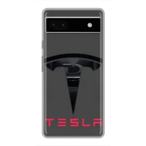 Силиконовый бампер с картинкой машины на Google Pixel 6a (Logo TESLA)