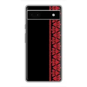 Силиконовый Чехол на Google Pixel 6a с картинкой Вышиванки (Вышиванка на черном)