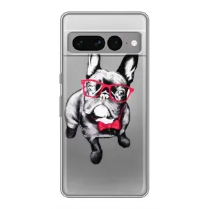 Чехол (ТПУ) Милые собачки для Google Pixel 7 Pro (Бульдог в очках)