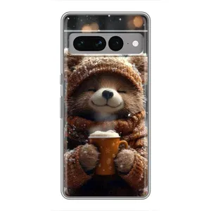 Печатный чехол «Зверята с кофе» для Google Pixel 7 Pro (Медвежонок с кофе)