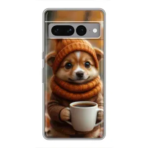 Печатный чехол «Зверята с кофе» для Google Pixel 7 Pro (Собачка с кофе)