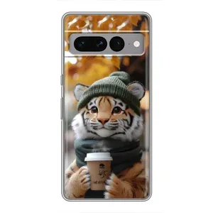 Печатный чехол «Зверята с кофе» для Google Pixel 7 Pro (Тигр с кофе)
