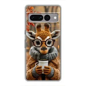 Печатный чехол «Зверята с кофе» для Google Pixel 7 Pro (Жираф с кофе)
