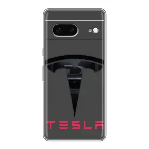 Силиконовый бампер с картинкой машины на Google Pixel 7 (Logo TESLA)