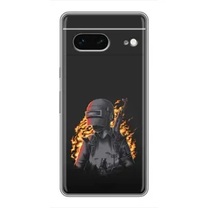 Силиконовый чехол с картинкой "Герой Pubg" на Google Pixel 7 (В огне)