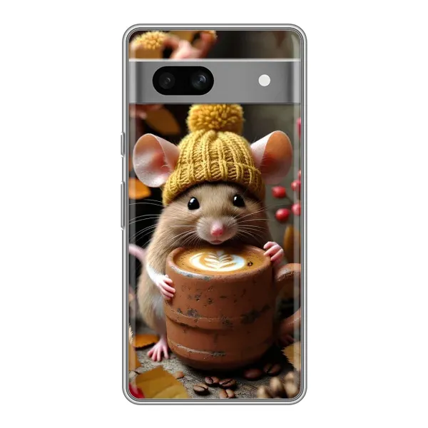 Чехол с рисунком «Мышка с кофе» для Google Pixel 7A