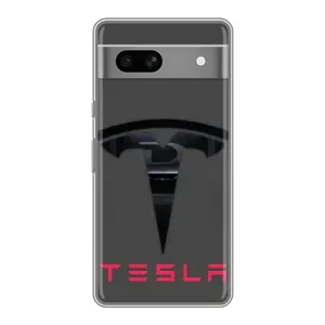 Силиконовый бампер с картинкой машины на Google Pixel 7A (Logo TESLA)