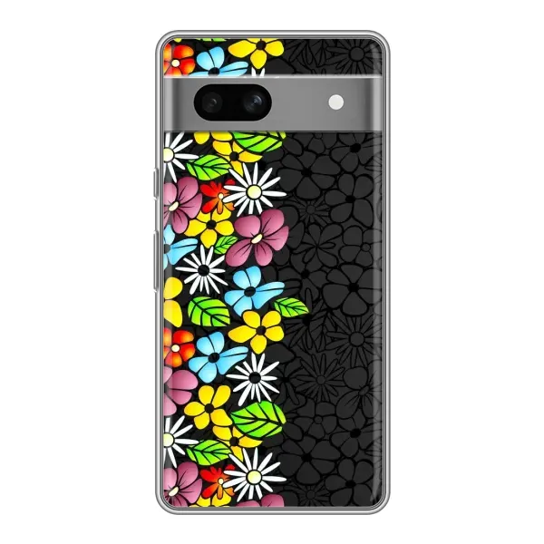 Чехол с рисунком «Яркие цветы на черном» для Google Pixel 7A