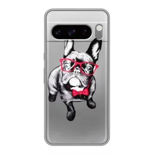 Чехол (ТПУ) Милые собачки для Google Pixel 8 Pro (Бульдог в очках)