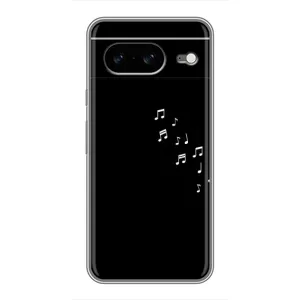 Чехол с картинками на черном фоне для Google Pixel 8 (Ноты)