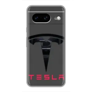 Силиконовый бампер с картинкой машины на Google Pixel 8 (Logo TESLA)