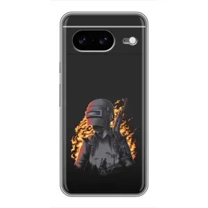 Силиконовый чехол с картинкой "Герой Pubg" на Google Pixel 8 (В огне)