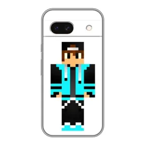 Чехлы для Google Pixel 8A (Персонажи Майн Крафт) (Мальчик в голубом)