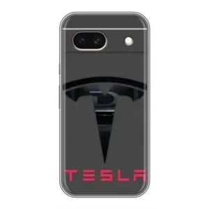Силиконовый бампер с картинкой машины на Google Pixel 8A (Logo TESLA)