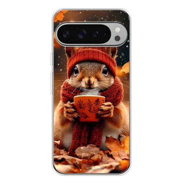 Чехол с рисунком «Белка с кофе» для Google Pixel 9 Pro XL Чехол с рисунком «Белка с кофе» для Google Pixel 9 Pro XL