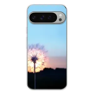 Силиконовый Чехол с одуванчиками на Google Pixel 9 Pro XL (Закат с одуванчиком)