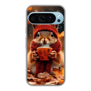Печатный чехол «Зверята с кофе» для Google Pixel 9 Pro (Белка с кофе)