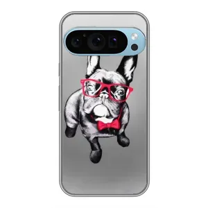 Чехол (ТПУ) Милые собачки для Google Pixel 9 Pro (Бульдог в очках)