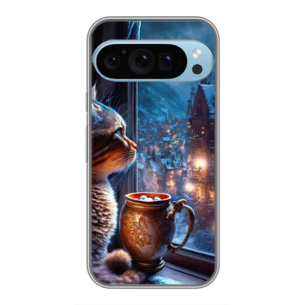Чехол с рисунком «Кот новогодний» для Google Pixel 9 Pro