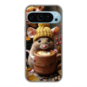 Печатный чехол «Зверята с кофе» для Google Pixel 9 Pro (Мышка с кофе)