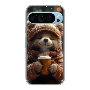 Печатный чехол «Зверята с кофе» для Google Pixel 9 Pro (Медвежонок с кофе)
