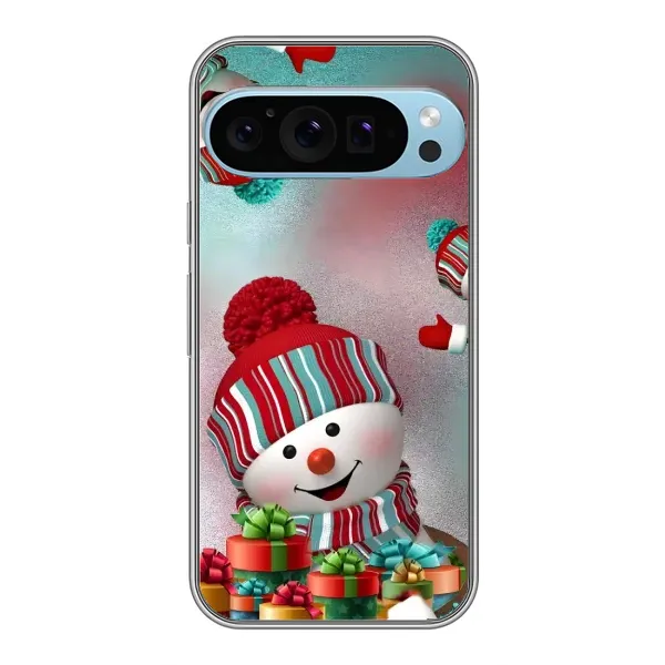 Чехол с рисунком «Снеговик в шапке» для Google Pixel 9 Pro