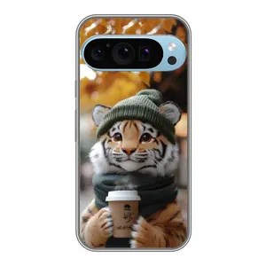 Печатный чехол «Зверята с кофе» для Google Pixel 9 Pro (Тигр с кофе)