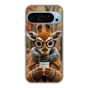 Печатный чехол «Зверята с кофе» для Google Pixel 9 Pro (Жираф с кофе)