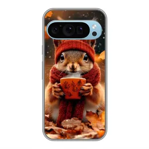 Печатный чехол «Зверята с кофе» для Google Pixel 9 (Белка с кофе)