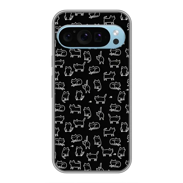 Чохол з малюнком «Котики на чорному» для Google Pixel 9 Чохол з малюнком «Котики на чорному» для Google Pixel 9