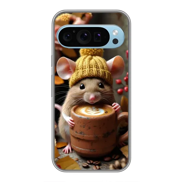 Чехол с рисунком «Мышка с кофе» для Google Pixel 9 Чехол с рисунком «Мышка с кофе» для Google Pixel 9