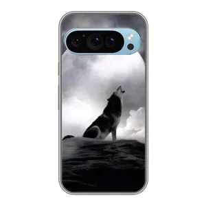 Чохол з Вовком на Google Pixel 9 (Вовк і місяць)