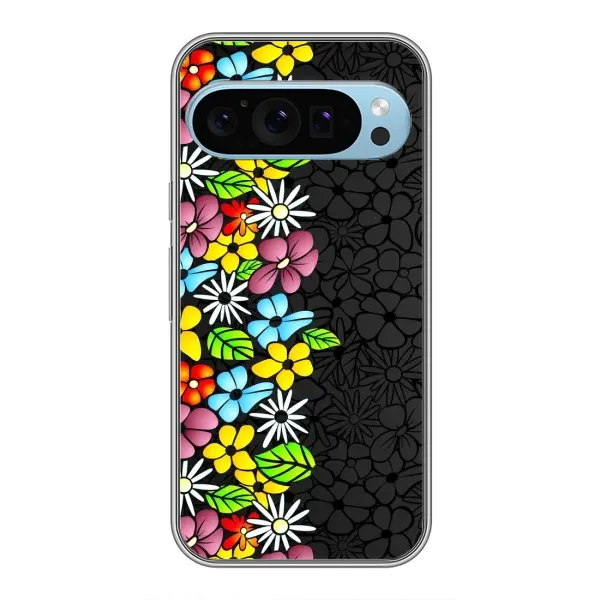 Чехол с рисунком «Яркие цветы на черном» для Google Pixel 9