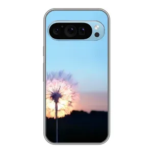Силиконовый Чехол с одуванчиками на Google Pixel 9 (Закат с одуванчиком)
