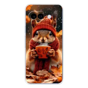 Печатный чехол «Зверята с кофе» для Google Pixel 9A (Белка с кофе)