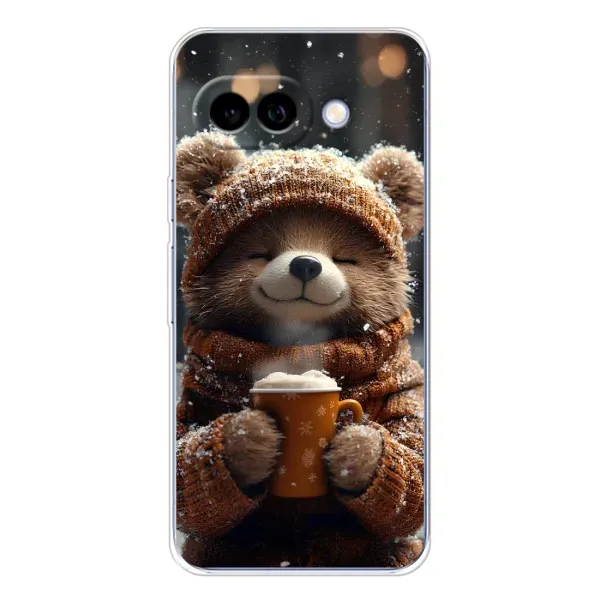 Чехол с рисунком «Медвежонок с кофе» для Google Pixel 9A