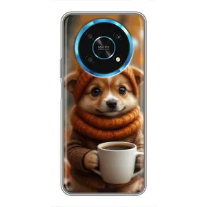 Печатный чехол «Зверята с кофе» для Huawei Honor Magic 5 Lite 5G (Собачка с кофе)