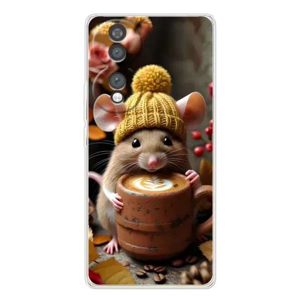 Чехол с рисунком «Мышка с кофе» для Huawei Honor 70 Чехол с рисунком «Мышка с кофе» для Huawei Honor 70