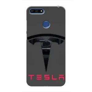 Силиконовый бампер с картинкой машины на Huawei Honor 7A Pro (Logo TESLA)