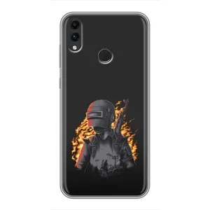 Силиконовый чехол с картинкой "Герой Pubg" на Huawei Honor 8X (В огне)