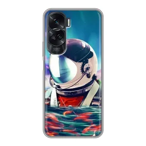 Силіконовый Чохол з принтом "Космонавти" на Huawei Honor 90 Lite (Космонавт у воді)