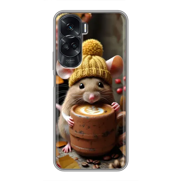 Чехол с рисунком «Мышка с кофе» для Huawei Honor 90 Lite Чехол с рисунком «Мышка с кофе» для Huawei Honor 90 Lite