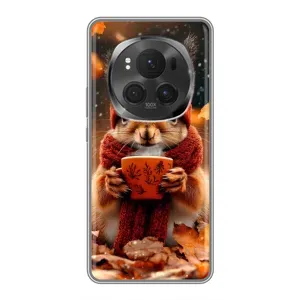 Печатный чехол «Зверята с кофе» для Huawei Honor Magic 6 Pro (Белка с кофе)