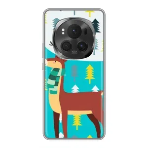 Силиконовый бампер с картинкой животных для Huawei Honor Magic 6 Pro (Олень с шарфом)