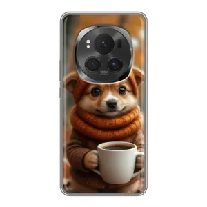 Печатный чехол «Зверята с кофе» для Huawei Honor Magic 6 Pro (Собачка с кофе)